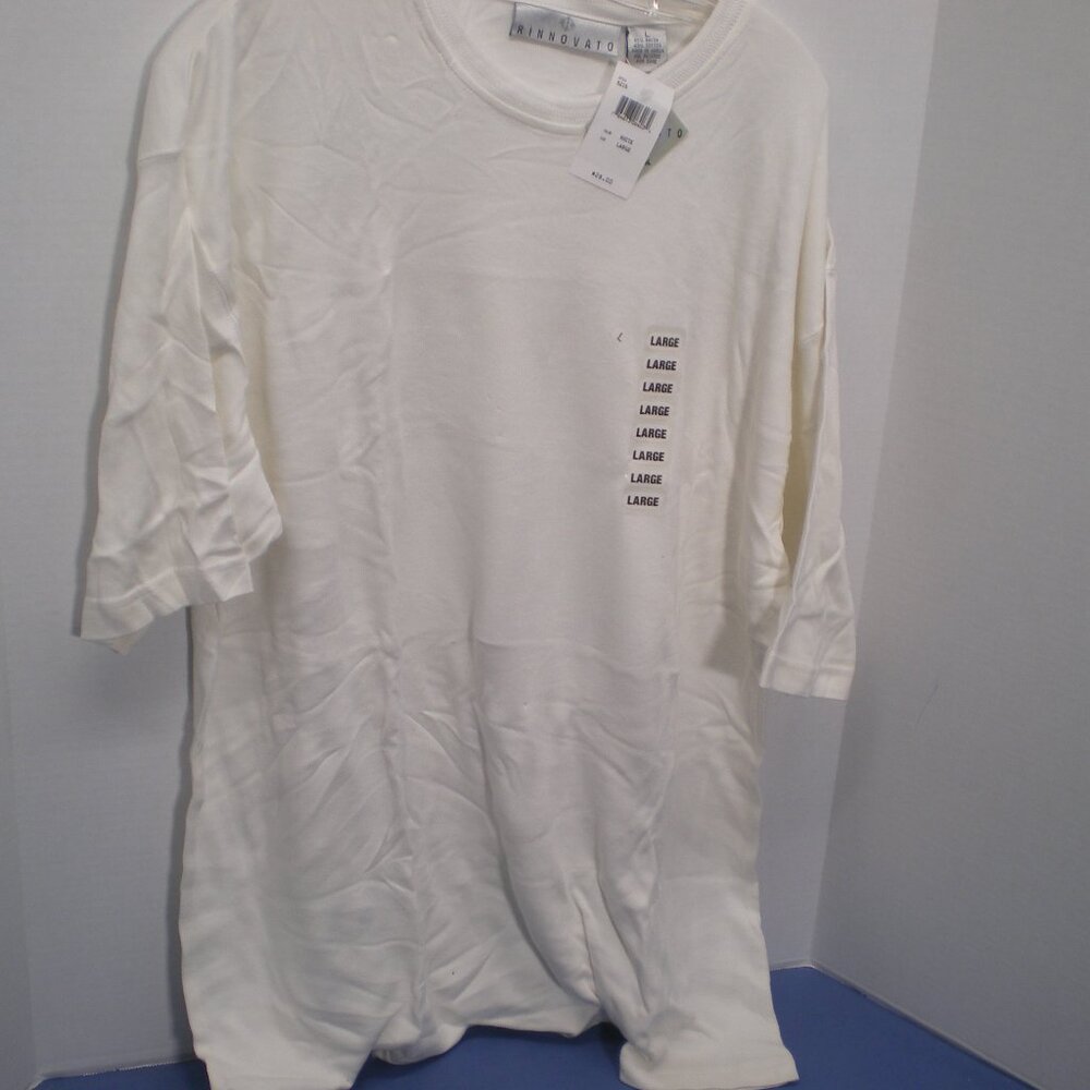 Rinnovato White Short Sleeve Dress Tee Shirt, Size Large